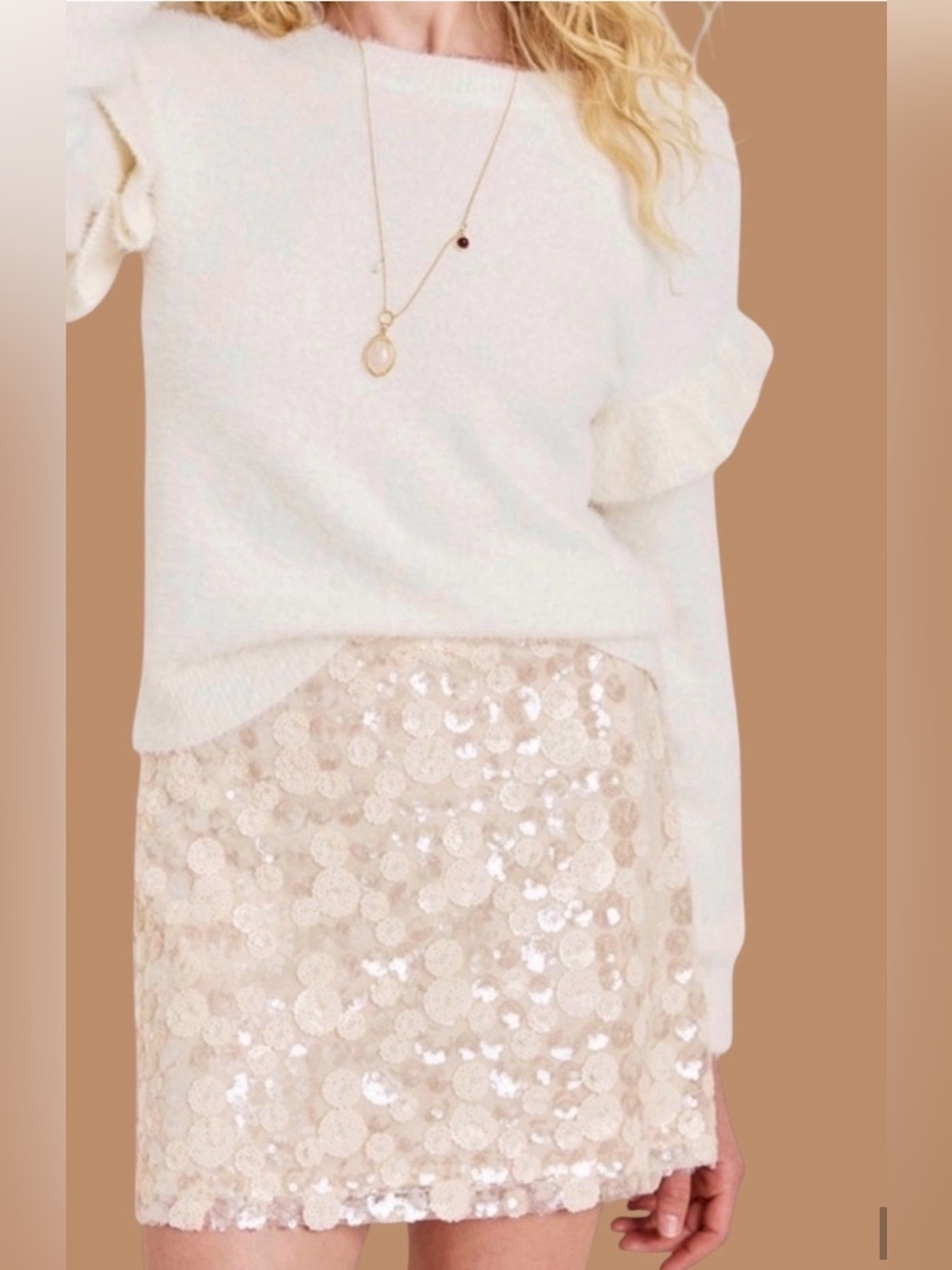 Francesca's Sequin cream formal homecoming Skirt S